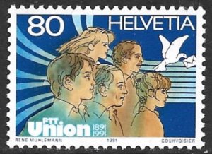 SWITZERLAND 1991 PTT UNION Anniversary Issue Sc 892 MNH