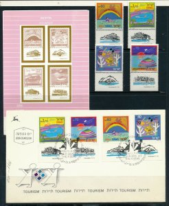 ISRAEL 1989 TOURISM STAMPS MNH + FDC + POSTAL SERVICE BULLETIN 