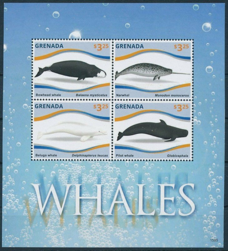 [109157] Grenada 2015 Marine life whales Narwhal Mini sheet MNH