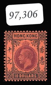 Hong Kong 1912 KGV $10 purple & black/red with Cert superb MNH. SG 116. Sc 124.