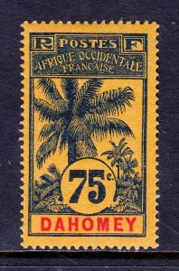 DAHOMEY — SCOTT 28 — 1906 75c BLUE ON ORANGE OIL PALM — MH — SCV $24