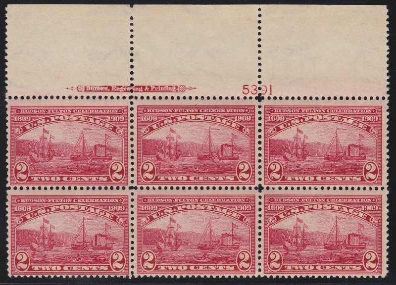 US 372 2c Hudson Fulton Mint Top Plate #5391 Block of 6 VF OG NH SCV $425