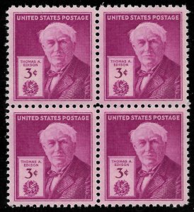 Scott 945   3¢ Thomas Edison Block of 4, MNH