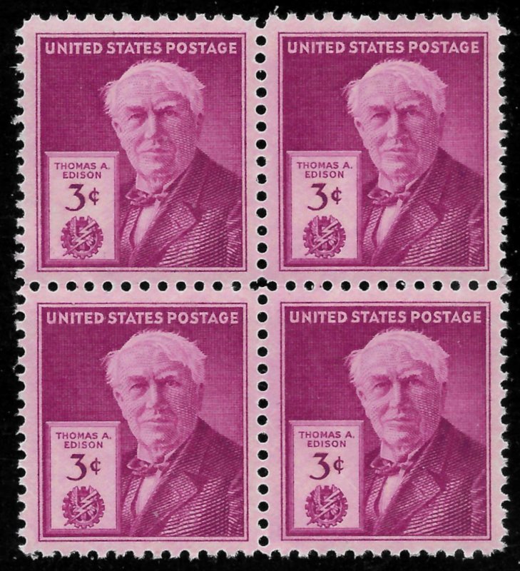 Scott 945   3¢ Thomas Edison Block of 4, MNH