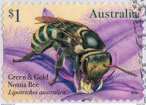 AUSTRALIA 2019 $1 Multicoloured, Native Bees-Green & Gold Nomia Bee Die-Cut S...