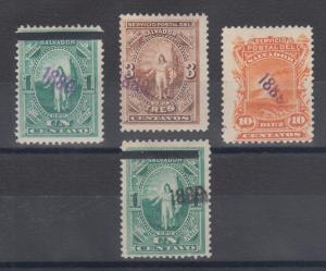 Salvador Sc 26-29 MLH. 1889 handstamp in violet & black, 4 different, F-VF