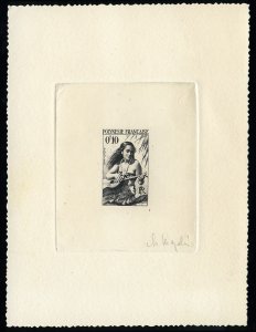 French Colonies, French Polynesia #182P, 1958 Girl Playing Guitar, 10c signed...
