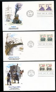US 2252-2266 Transportation Issue set of fifteen UA Fleetwood FDC