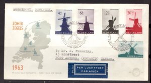 1963 Netherlands FDC Semi-Postal - Windmill Set B373 - B377 : Airmail to Canada