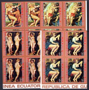 Equatorial Guinea 1973 Mi#A285/A291 RUBENS NUDES PTGS .Block of 4 IMPERFORATED