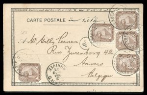 Egypt, 1903 picture postcard to Belgium, franked with 5x1m brown, tied by Sid...