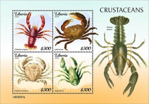 LIBERIA- 2023 - Crustaceans - Perf 4v Sheet - Mint Never Hinged