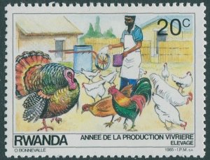 Rwanda 1985 SG1224 20c Man Feeding Fowl MNG