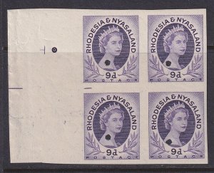 Rhodesia & Nyasaland, Scott 148 (SG 8), Imperf Plate Proof Block of Four