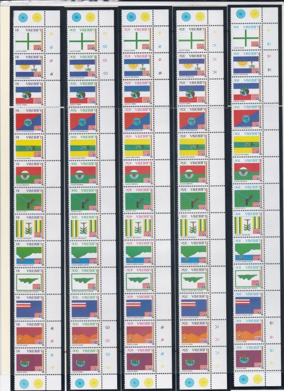 Liberia # 1140-1144, Flags of Liberian Counties, Strips of 13, Mint NH, 1/2 Cat.