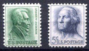 US 1962. Jackson Washington. 1c & 5c stamps. Mint (NH). Sc#1209, 1213.