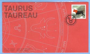 Zodiac Taurus The Bull, Canada FDC, 2011, (CAFDC2450)