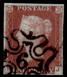 GB QV SG8, 1d red-brown BLACK MX PL 35, FINE USED. Cat £180. MX with NUMBER 6 SJ