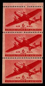 1943 U.S. #C25a Airmail Booklet Pane - OGH - VF - Courtesy Listing (ESP#0939)