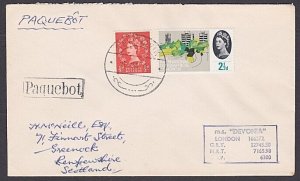 ICELAND 1964 cover GB franking Reykjavic PAQUEBOT - MS Devonia ship mark...a2641