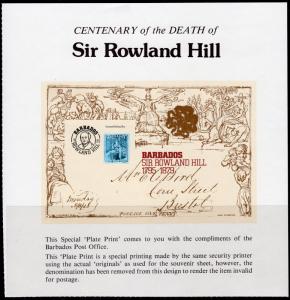 Barbados 1979 Sc#494 Sir Rowland Hill/Stamp on Stamp OFFICIAL PLATE PRINT MNH