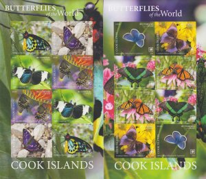 Cook Is. MNH Sc 1668-69 sh IMPERF Mi 922-29 KB B Value 400 Euro Butterflies