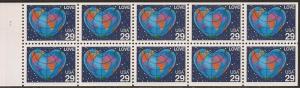 US Stamp - 1991 Love Globe - Unfolded Pane of 10 Stamps - Scott #2536a