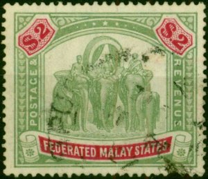 Fed of Malay States 1907 $2 Green & Carmine SG49 Good Used