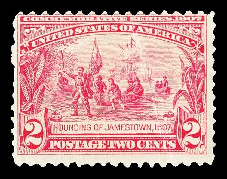 Scott 329 2c Jamestown Issue Mint Fine OG HR Cat $32.50