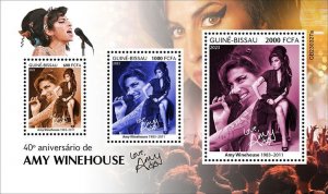 GUINEA BISSAU - 2023 - Amy Winehouse - Perf 3v Sheet - Mint Never Hinged