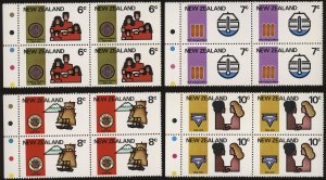 NEW ZEALAND Scott 593-596 - VF/MNH Stoplight Blocks of 4-Anniversaries