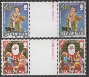 Great Britain-Isle Man # 156-57 Child Year / Santa GUTTER PAIRS (2) Mint NH