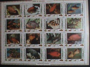 ​UNN AL QIWAIN :MARINE LIFE-TROPICAL FISHES STAMPS CTO LARGE FULL SHEET VF