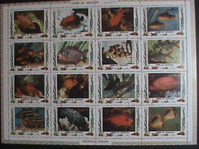 ​UNN AL QIWAIN :MARINE LIFE-TROPICAL FISHES STAMPS CTO LARGE FULL SHEET VF