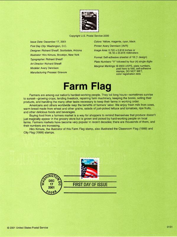 US SP1393 Farm Flag 3495 Souvenir Page FDC