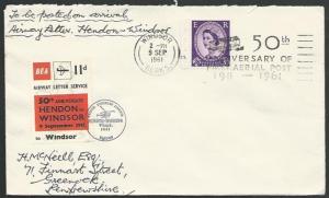 GB 1961 BEA 11d airmail stamp on cover Windsor flight 50th Anniv...........88717