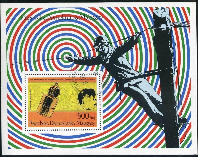 Malagasy 558,CTO. 1st telephone call-100,1976.Alexander Bell.Telestar satellite.