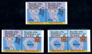 [68434] Marshall Islands 1985 Definitives Maps Islands 3 Pairs from Booklet MNH