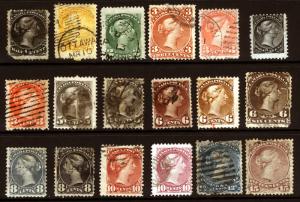 Canada #21-#40 1868-77 Queen Heads Nice Used Lot 18 items