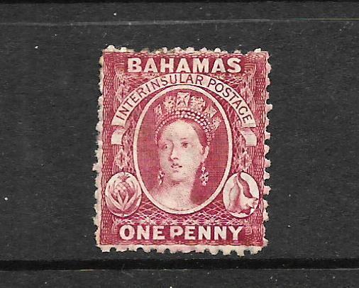 BAHAMAS 1863-77 1d CARMINE LAKE P12 1/2  MH  SG 21