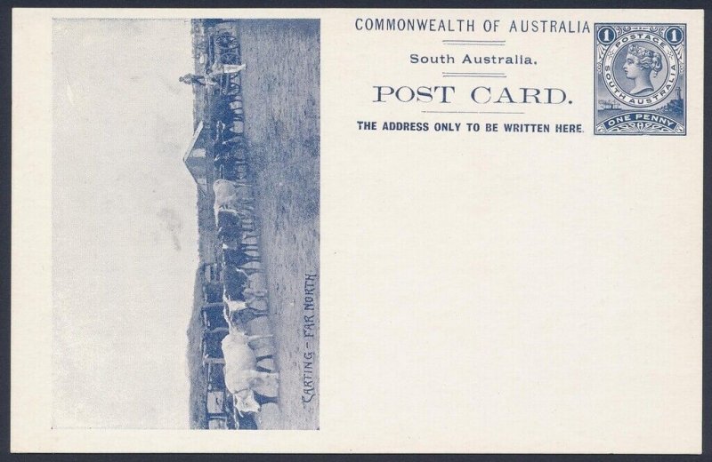 SOUTH AUSTRALIA Postcard 1908 QV 1d Melbourne printing, view Carting Far North.
