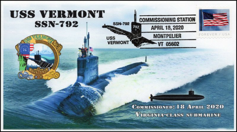 20-079, 2020, USS Vermont, Pictorial Postmark, SSN-792, Event cover, Commissioni