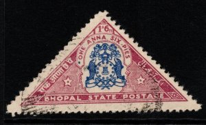 INDIA-BHOPAL SGO331b 1937 1a6p BLUE & CLARET OVERPRINT OMITTED FINE USED 