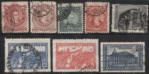 ARGENTINA  Sc 39//415, Eight different used singles F-VF