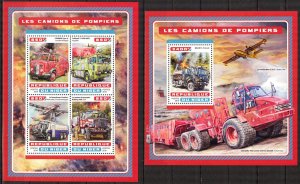 Niger 2016 Fire Trucks Sheet + S/S MNH