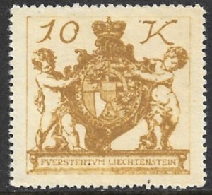 LIECHTENSTEIN 1920 10k COAT OF ARMS Pictorial Sc 46 MNH