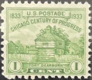 Scott #728 1933 1¢ Century of Progress Fort Dearborn unused hinged