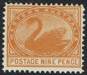 WESTERN AUSTRALIA 1902 SWAN 9D WMK V/CROWN UPRIGHT PERF 12½