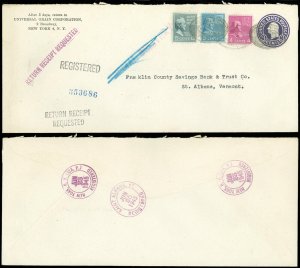 1945 #10 ENV, NYC - ST ALBANS VT, REGISTERED , #808 #810 #820 PREXIES, 4 Colors!