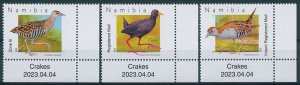 Namibia Stamps 2023 MNH Crakes Birds Black African Crake 3v Set + Selvedge